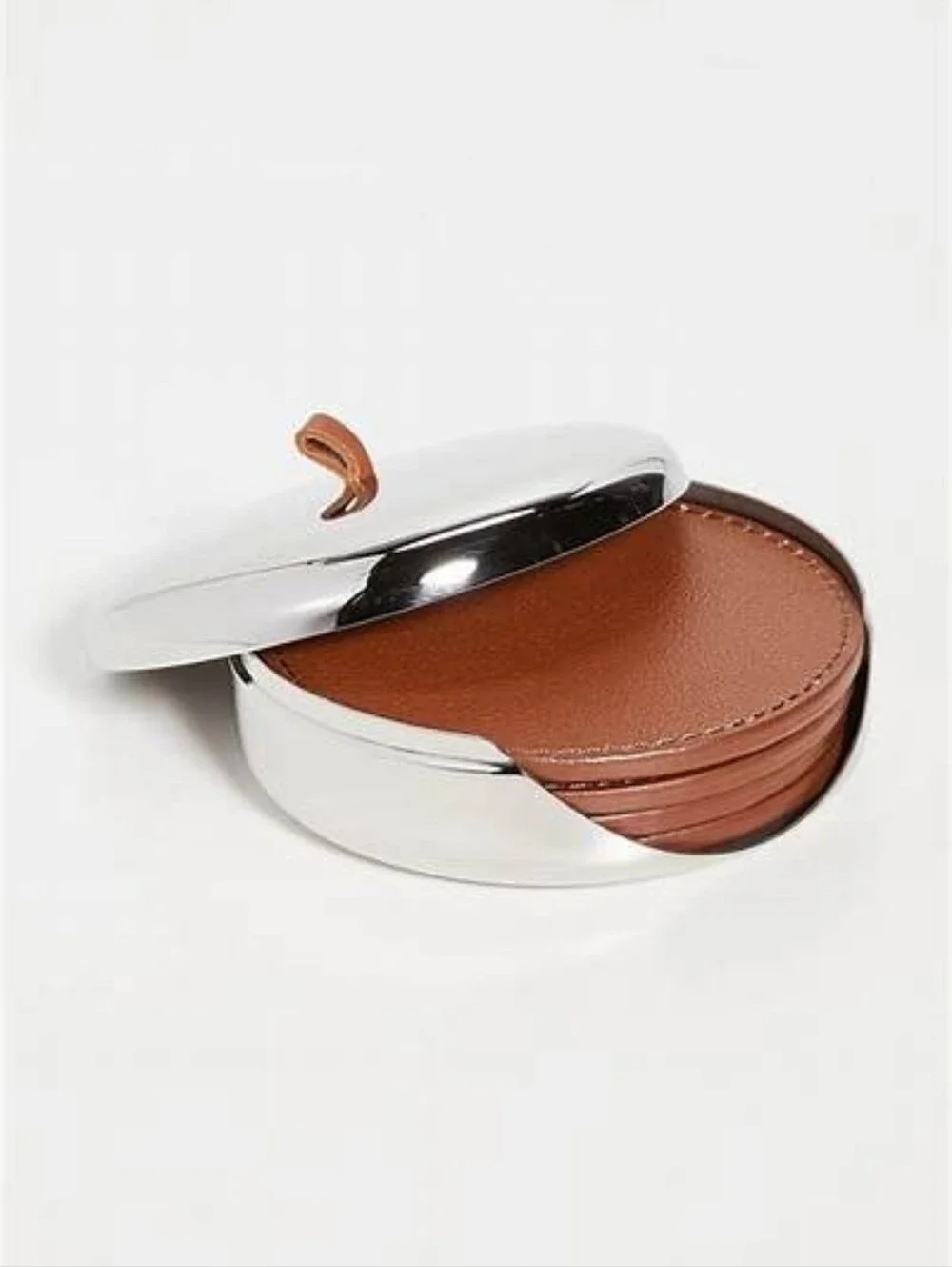 Georg Jensen SKY Collection Coaster Set, Set of 4 Leather Coasters in Stainless